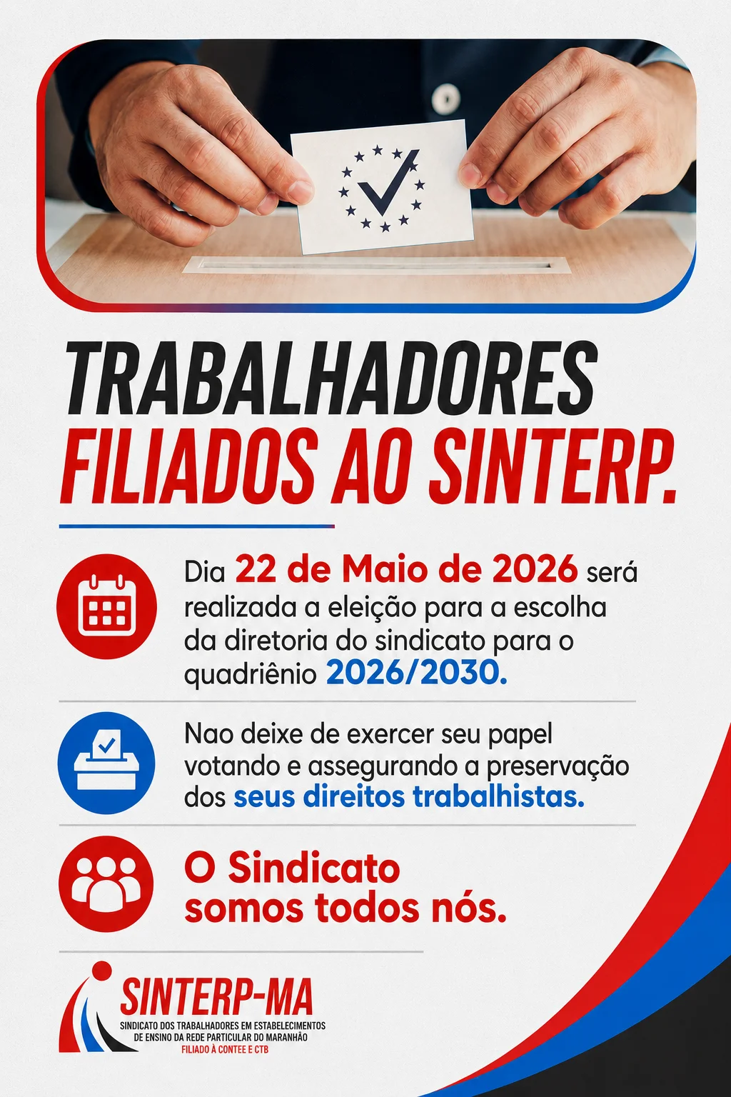 Eleição do SINTERP-MA será realizada em 22 de maio de 2026
